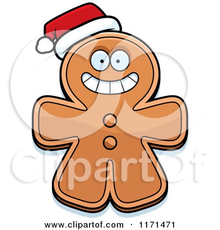 Cartoon of a Christmas Gingerbread Man Mascot Wearing a Santa Hat - Royalty Free Vector Clipart by Cory Thoman