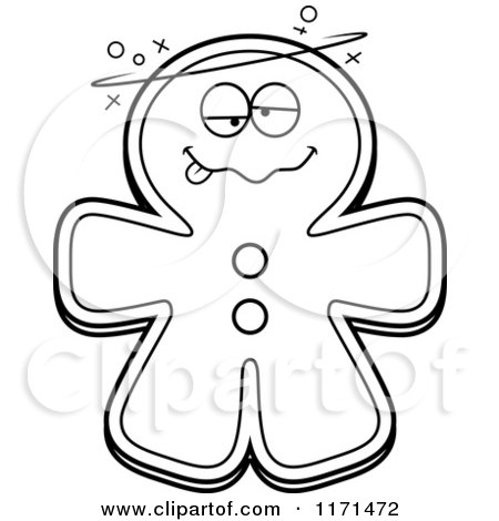 Cartoon Clipart Of A Drunk Gingerbread Man Mascot - Vector Outlined Coloring Page by Cory Thoman
