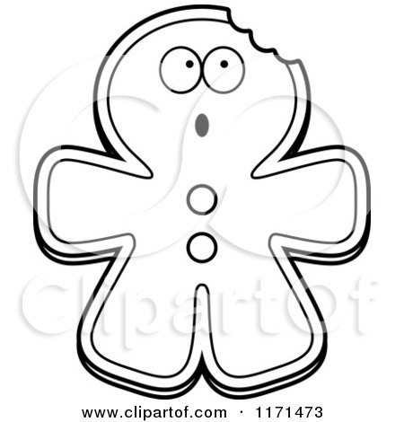 Cartoon Clipart Of A Surprised Gingerbread Man Mascot - Vector Outlined Coloring Page by Cory Thoman