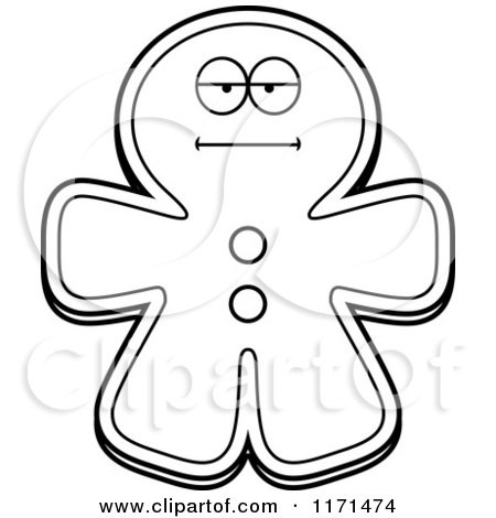 Cartoon Clipart Of A Bored Gingerbread Man Mascot - Vector Outlined Coloring Page by Cory Thoman