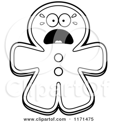 Cartoon Clipart Of A Screaming Gingerbread Man Mascot - Vector Outlined Coloring Page by Cory Thoman