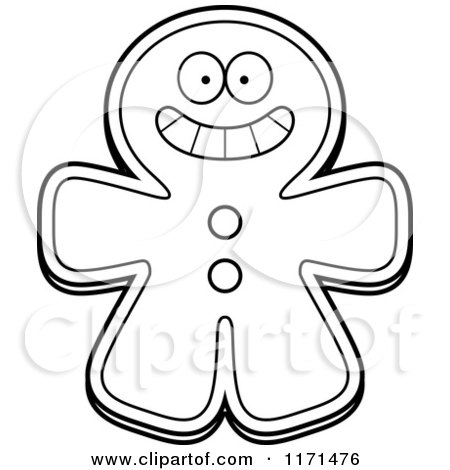 Cartoon Clipart Of A Grinning Happy Gingerbread Man Mascot - Vector Outlined Coloring Page by Cory Thoman