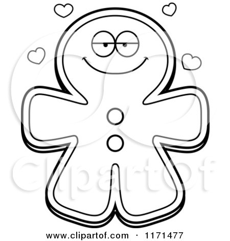 Cartoon Clipart Of A Loving Gingerbread Man Mascot with Open Arms - Vector Outlined Coloring Page by Cory Thoman