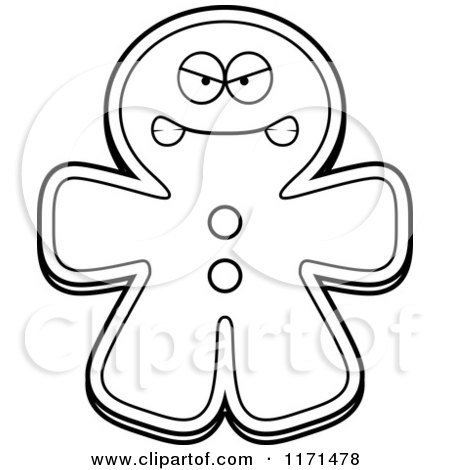 Cartoon Clipart Of A Mad Gingerbread Man Mascot - Vector Outlined Coloring Page by Cory Thoman