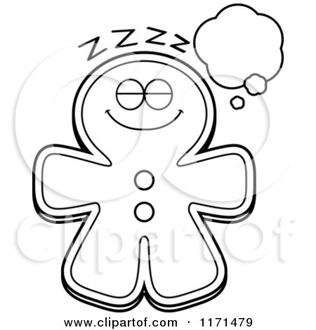 Cartoon Clipart Of A Dreaming Gingerbread Man Mascot - Vector Outlined Coloring Page by Cory Thoman
