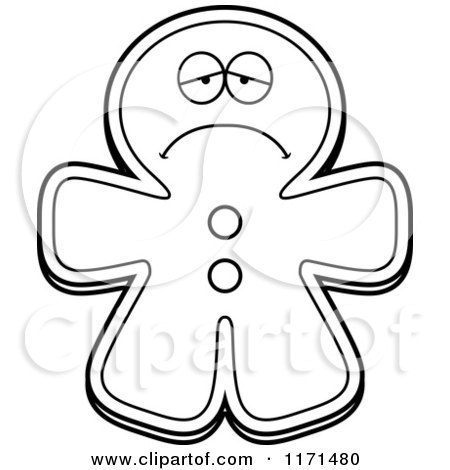 Cartoon Clipart Of A Depressed Gingerbread Man Mascot - Vector Outlined Coloring Page by Cory Thoman
