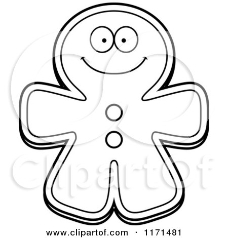 Cartoon Clipart Of A Happy Gingerbread Man Mascot - Vector Outlined Coloring Page by Cory Thoman