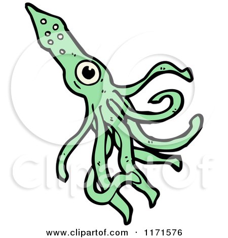 Cartoon of a Green Squid - Royalty Free Vector Illustration by lineartestpilot