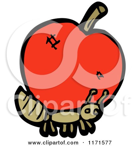 Cartoon of an Ant Carrying an Apple - Royalty Free Vector Illustration by lineartestpilot