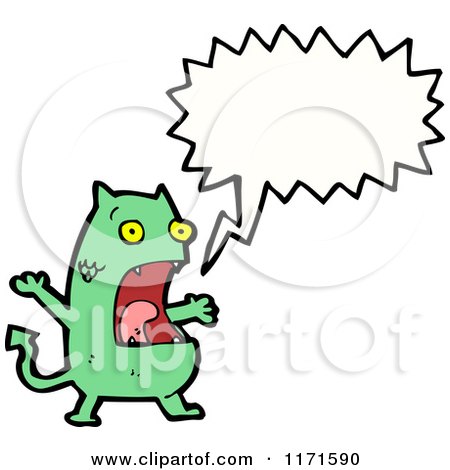 Cartoon of a Talking Green Devil - Royalty Free Vector Illustration by lineartestpilot