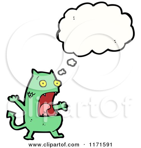 Cartoon of a Thinking Green Devil - Royalty Free Vector Illustration by lineartestpilot