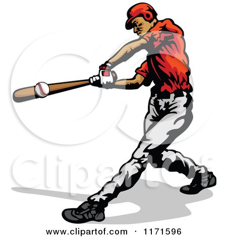 Clipart of a Baseball Batter Hitting a Ball - Royalty Free Vector Illustration by Chromaco