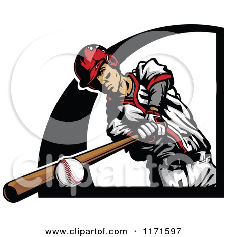 Clipart of a Baseball Player Hitting a Ball with a Black Design - Royalty Free Vector Illustration by Chromaco