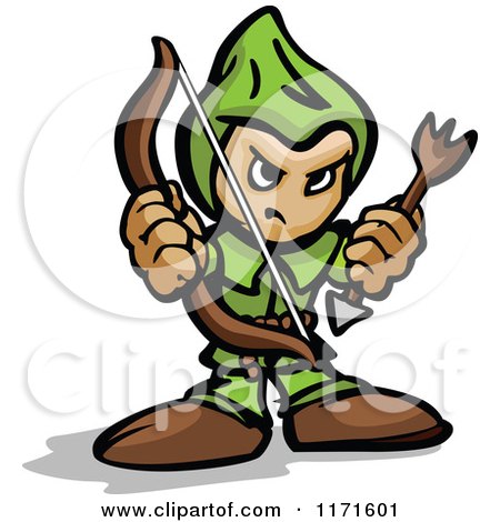 Cartoon of a Tough Archer Holding a Bow and Arrow - Royalty Free Vector Clipart by Chromaco
