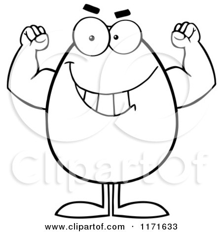 Cartoon of a Flexing Black and White Easter Egg Mascot - Royalty Free Vector Clipart by Hit Toon