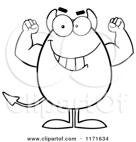 Cartoon of a Flexing Black and White Devil Egg Mascot - Royalty Free Vector Clipart by Hit Toon
