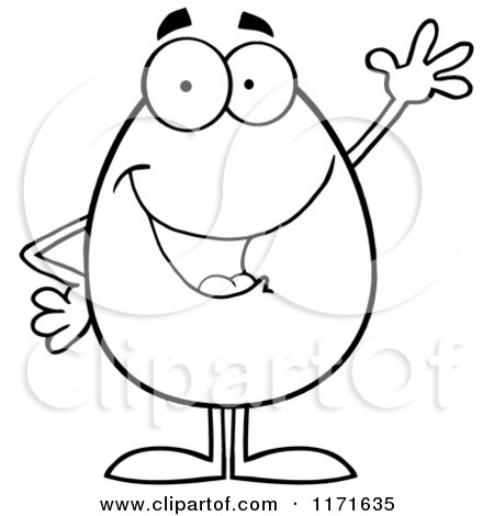 Cartoon of a Waving Blac and White Egg Mascot - Royalty Free Vector Clipart by Hit Toon