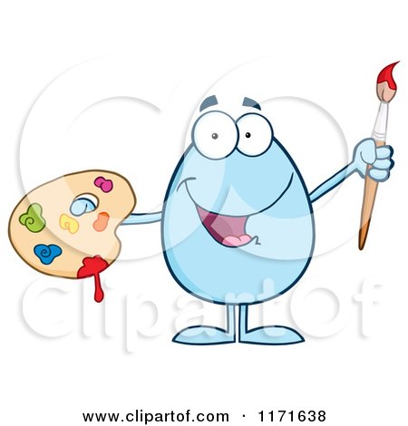 Cartoon of a Blue Easter Egg Mascot Holding a Paintbrush and Palette - Royalty Free Vector Clipart by Hit Toon