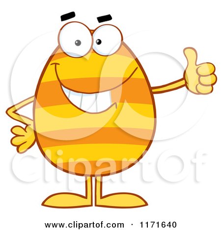 Cartoon of a Striped Orange Egg Mascot Holding a Thumb Up| Royalty Free Vector Clipart by Hit Toon
