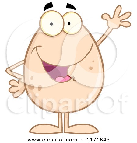 Cartoon of a Waving Brown Egg Mascot - Royalty Free Vector Clipart by Hit Toon