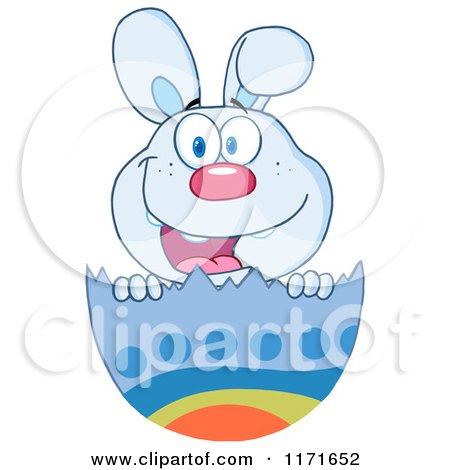 Cartoon of a Happy Easter Bunny in an Egg Shell - Royalty Free Vector Clipart by Hit Toon