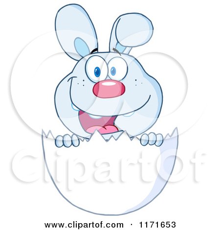 Cartoon of a Happy Easter Bunny in a White Egg Shell - Royalty Free Vector Clipart by Hit Toon