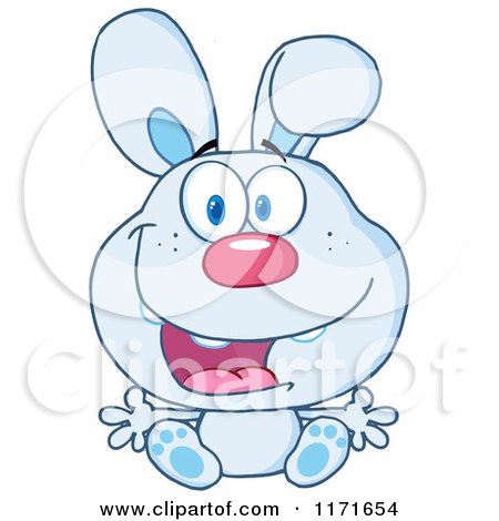Cartoon of a Happy Blue Bunny Sitting - Royalty Free Vector Clipart by Hit Toon