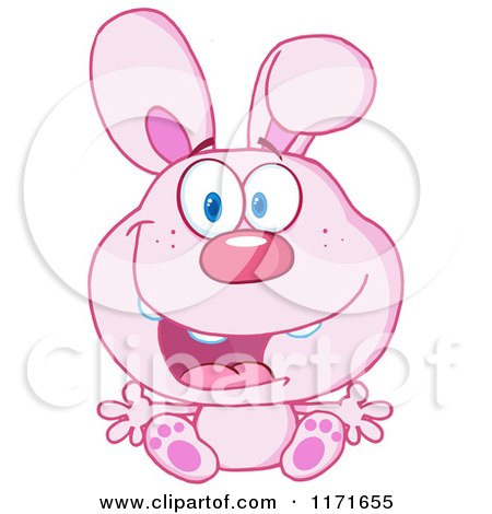 Cartoon of a Happy Pink Bunny Sitting - Royalty Free Vector Clipart by Hit Toon