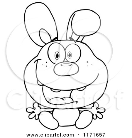 Cartoon of a Happy Black and White Bunny Sitting - Royalty Free Vector Clipart by Hit Toon