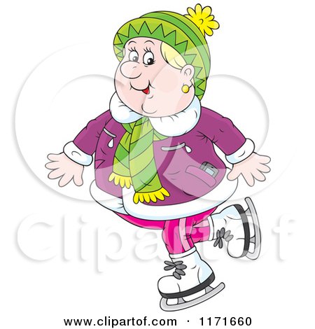 Cartoon of a Happy Senior Woman Ice Skating - Royalty Free Vector Clipart by Alex Bannykh