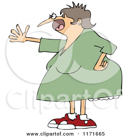 Cartoon of a Mad Woman Shouting and Holding out an Arm - Royalty Free Vector Clipart by djart