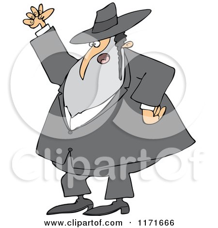 Cartoon of a Mad Rabbi Waving a Fist in the Air - Royalty Free Vector Clipart by djart