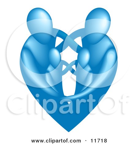 Family of Four Embracing and Forming the Shape of a Blue Heart Clipart Illustration by AtStockIllustration