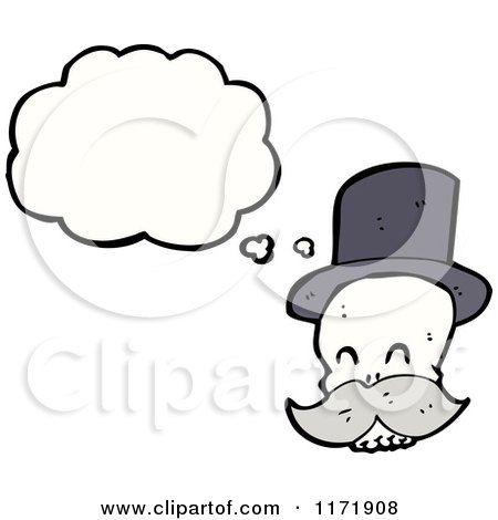 Cartoon of a Thinking Skull with a Mustache and Top Hat - Royalty Free Vector Clipart by lineartestpilot