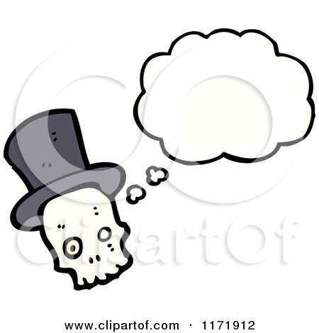 Cartoon of a Thinking Human Skull with a Top Hat - Royalty Free Vector Clipart by lineartestpilot