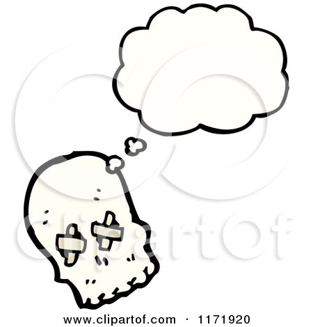Cartoon of a Thinking Skull with Bandaged Eye Sockets - Royalty Free Vector Clipart by lineartestpilot