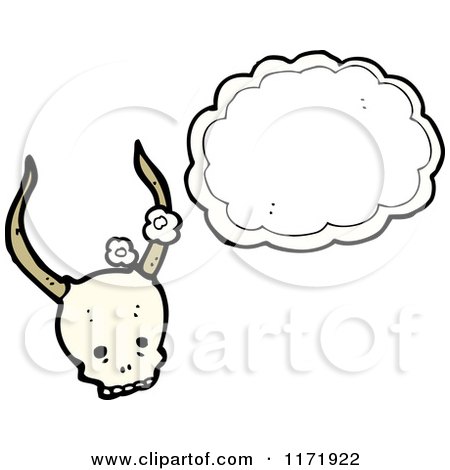 Cartoon of a Thinking Horned Devil Skull - Royalty Free Vector Clipart by lineartestpilot
