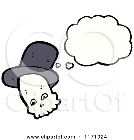 Cartoon of a Thinking Skull with a Top Hat - Royalty Free Vector Clipart by lineartestpilot