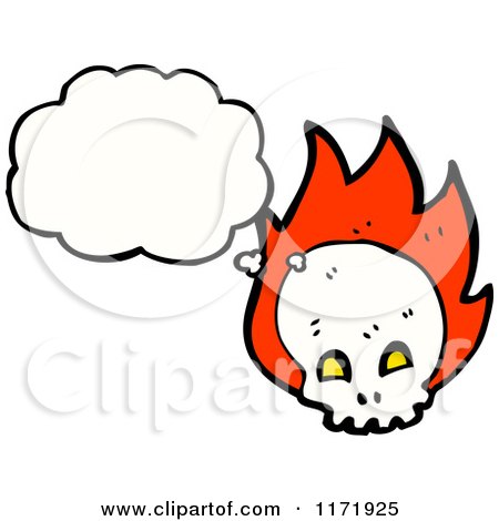 Cartoon of a Thinking Skull and Flames - Royalty Free Vector Clipart by lineartestpilot