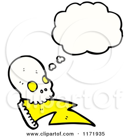 Cartoon of a Thinking Skull with a Bolt - Royalty Free Vector Clipart by lineartestpilot