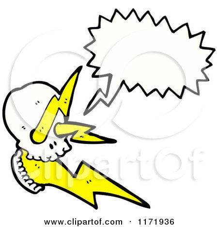 Cartoon of a Talking Skull with Lightning Bolts - Royalty Free Vector Clipart by lineartestpilot