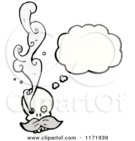 Cartoon of a Thinking Skull with Smoke - Royalty Free Vector Clipart by lineartestpilot