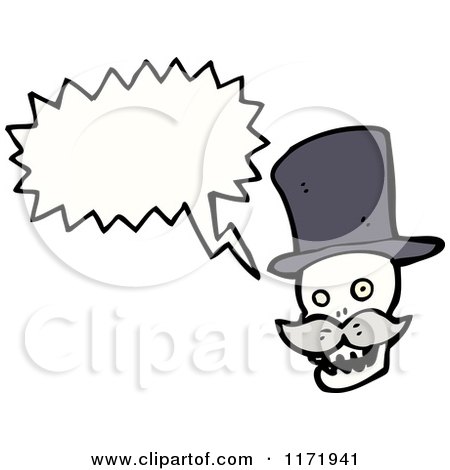 Cartoon of a Talking Mustached Human Skull with a Top Hat - Royalty Free Vector Clipart by lineartestpilot