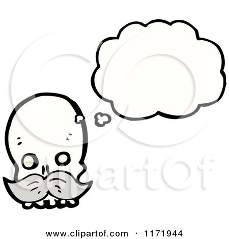 Cartoon of a Thinking Skull with a Mustache - Royalty Free Vector Clipart by lineartestpilot