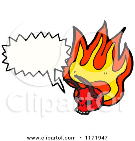 Cartoon of a Talking Horned Devil Skull with Flames - Royalty Free Vector Clipart by lineartestpilot