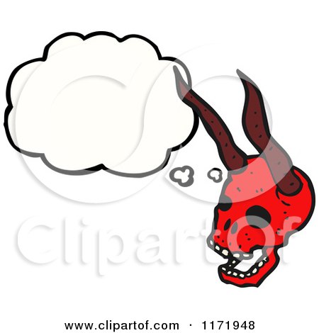 Cartoon of a Thinking Horned Devil Skull - Royalty Free Vector Clipart by lineartestpilot