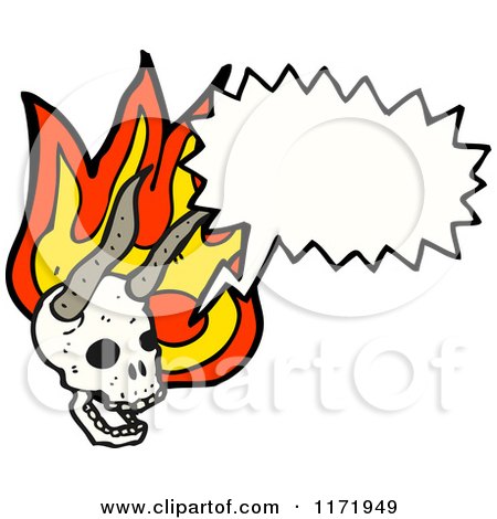 Cartoon of a Talking Horned Devil Skull with Flames - Royalty Free Vector Clipart by lineartestpilot