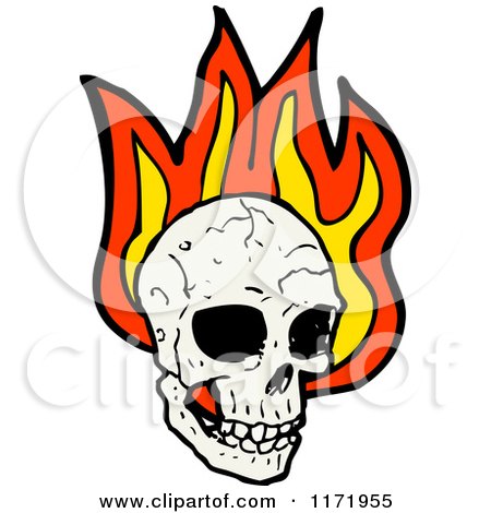 Cartoon of a Human Skull over Flames - Royalty Free Vector Clipart by lineartestpilot
