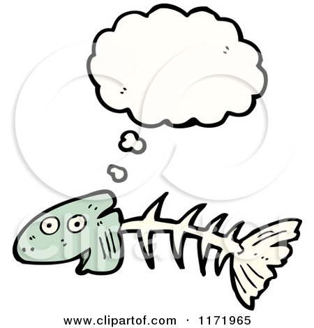 Cartoon of a Thinking Fish Bone - Royalty Free Vector Clipart by lineartestpilot