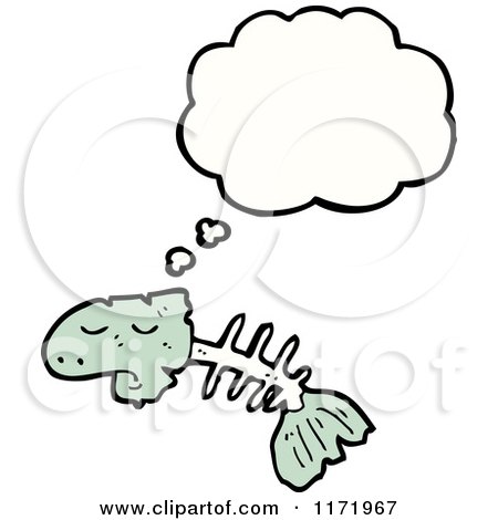 Cartoon of a Thinking Fish Bone - Royalty Free Vector Clipart by lineartestpilot